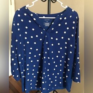 Blue and white polka dot blouse